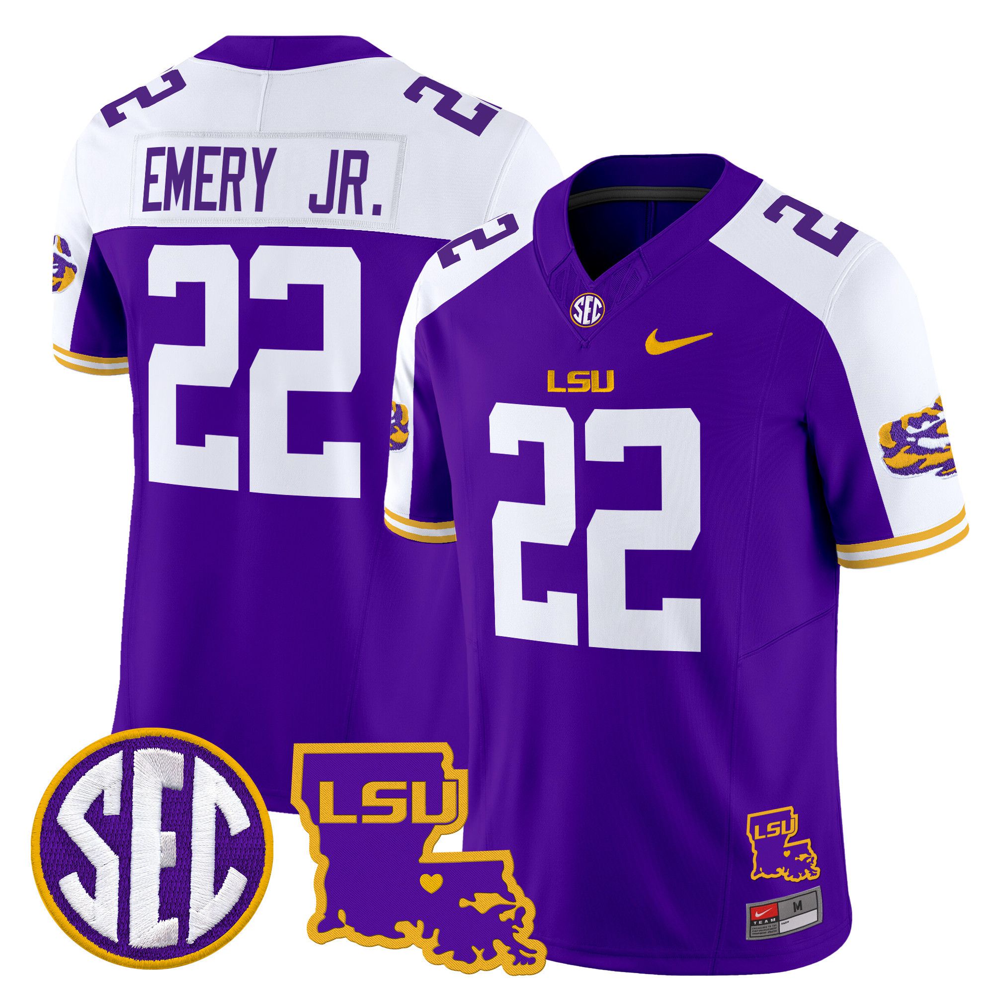 Men LSU Tigers #22 Emery jr Purple 2024 Nike Louisiana Patch Vapor Limited NCAA Jersey